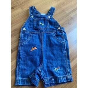 gymboree summer flyer overalls vintage baby boy airplane 6-12 m denim shortalls